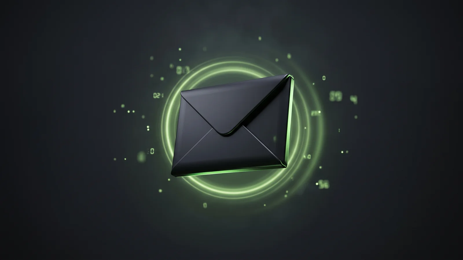 Gmail Mail Tracker — siyah zarf üzerinde phosphor-green açılış nabzı, e-posta açılış takibi konsepti